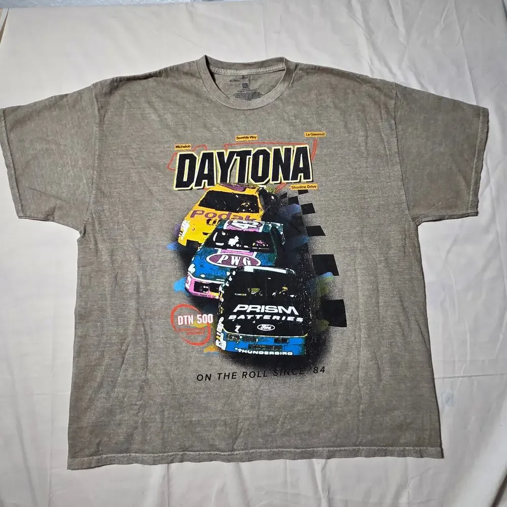 Alpha Collective Daytona Racing Graphic Tee Shirt - Men's XL Gray Mineral Wash